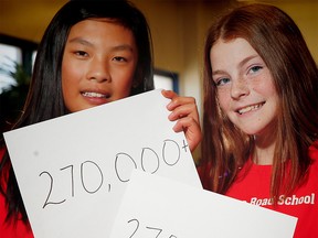 Mya and Eve, the two 11-year-old girls from Calgary, have gathered over 270,000 signatures, asking Starbucks to make an environmentally-friendly cup. Al Charest/Postmedia