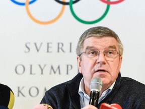 International Olympic Committee president Thomas Bach holds a press conference on March 16, 2018 in Are, Sweden.