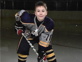 12-year-old Caden Sinfield, pictured, is hoping that he can get equipment for the upcoming hockey season after his got stolen out of his mom's car.