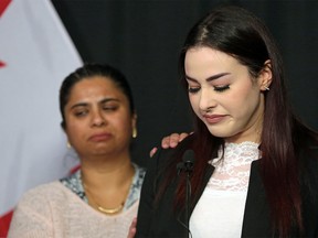 Racha El-Dib speaks during a press conference on the murder of her sister Nadia El-Dib. Nadia was killed by Adam Bettahar on March Sunday March 25, 2018. The press conference took at place at Calgary Police headquarters on Wednesday April 18, 2018. Gavin Young/Postmedia