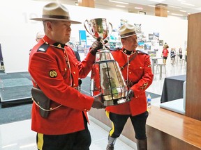 The Grey Cup arrives as Calgary was announced as the host city for the 2019 Grey Cup during at event at the Shaw Building in downtown Calgary on Wednesday April 25, 2018.
