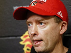 Calgary Flames Head Coach Glen Gulutzan during green garbage bag day at the Scotiabank Saddledome in Calgary, Alta., on Monday, April 9, 2018. Darren Makowichuk/Postmedia