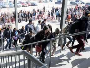 Thousands of people attended the 20th annual Youth Hiring Fair at the Big Four Building at Stampede Park in Calgary on Tuesday April 3, 2018. Darren Makowichuk/Postmedia