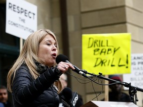 Calgary Member of Parliament, the Honourable Michelle Rempel speaks as hundreds came out to the Rally 4 Resources event in support of the Trans Mountain pipeline at the McDougal Centre in Calgary on Tuesday April 10, 2018. Darren Makowichuk/Postmedia
