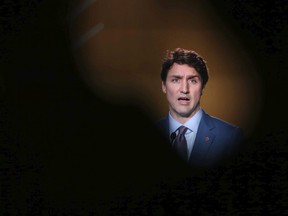 Prime Minister Justin Trudeau speaks during a news conference during the Americas Summit in Lima, Peru, Saturday, April 14, 2018.