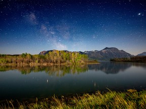 Trees along the Waterton River burned in the 2017 Kenow Fire photographed by moonlight in Waterton Lakes National Park on Tuesday May 22, 2018.Mike Drew/Postmedia