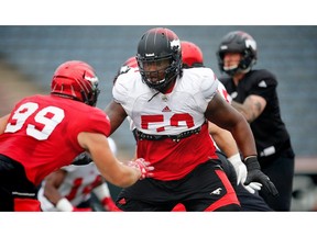 Calgary Stampeders offensive lineman Randy Richards during practice on Thursday, August 31, 2017. Al Charest/Postmedia