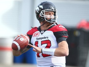 Ricky Stanzi warms up during preseason CFL action between the BC Lions and the Calgary Stampeders in Calgary, on Tuesday June 6, 2017. Jim Wells/Postmedia