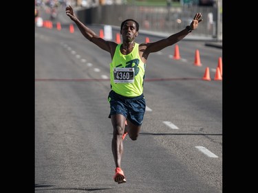 Hailu Seboka was the first place 5 KM men's finisher in the annual Sport Chek Mother's Day run at Chinook Centre on Sunday May 13, 2018. The event is a fundraiser for the neonatal intensive care units in Calgary.