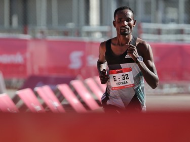 Feyera Dadi won the Scotiabank Calgary Marathon at Stampede Park on Sunday May 27, 2018.