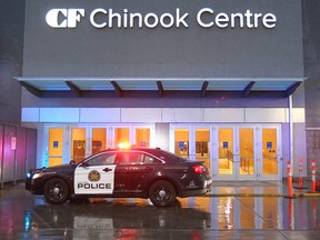 Calgry Police at Chinook Centre after three people were assaulted in southwest Calgary on Thursday, May 31, 2018. . Jim Wells/Postmedia