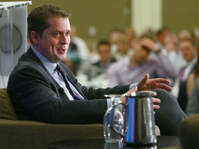 Andrew Scheer, Leader of Canadaís Conservative Party, participates in a noon hour question and answer session in Calgary on Friday, May 4, 2018. The event was hosted by the Calgary Chamber of Commerce and was held at the Westin Hotel. Jim Wells/Postmedia