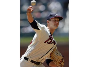 Atlanta Braves starting pitcher Mike Soroka delivers a pitch in the second inning of a baseball game against the San Francisco Giants Sunday, May 6, 2018, in Atlanta. San Francisco won 4-3.