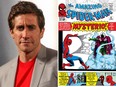 Jake Gyllenhaal (left) is in talks to play Mysterio. Kelly Sullivan/Getty Images/Amazing Spider-man cover/Supplied)