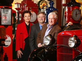 L-R, Alida Visbach, president and CEO of Heritage Park with Calgary philanthropist and energy sector entrepreneur Robert (Bob) Brawn, and his son Dean Brawn, middle. The Brawn Family Foundation has pledged $500,000 to kick-start “The Natural Resources Project,” a new Heritage Park project with a mission to educate visitors about the past, present and future of Alberta’s energy sector in Calgary on Monday April 23, 2018. Darren Makowichuk/Postmedia