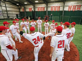 Okotoks Dawgs players have some fun with a hacky sack in the team's Duvernay Fieldhouse on Thursday May 31, 2018. Gavin Young/Postmedia