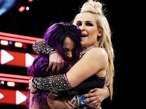 Sasha Banks hugging Nattie at Raw in London, England