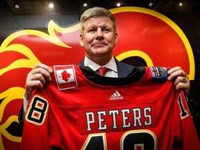Bill Peters is introduced as the Calgary Flames new head coach on April 23, 2018.