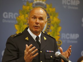 Deputy Commissioner Todd Shean, Commanding Officer of the Alberta RCMP speaks to media on the Southern Alberta District Crime Reduction Unit at the Southern Alberta District Office in Airdrie on Thursday May 24, 2018. Darren Makowichuk/Postmedia