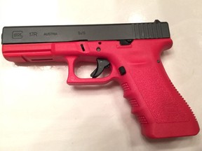 Calgary police are looking for this non-functioning 40-calibre handgun that was stolen from one of its recruit's vehicles.
