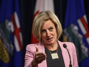 Alberta Premier Rachel Notley updates reporters on the progress of the Kinder Morgan pipeline in Edmonton on Wednesday, May 16, 2018.THE CANADIAN PRESS/Jason Franson ORG XMIT: EDM106