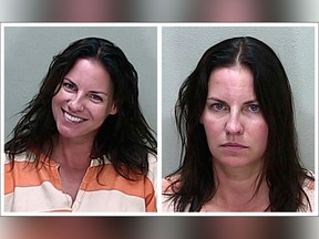 These photos provided by the Marion County Sheriff's Office shows Angenette Welk, left, on May 10, 2018, following a car crash and DUI arrest and again on May 19, 2018, after facing a new charge and prison time after a crash victim died.