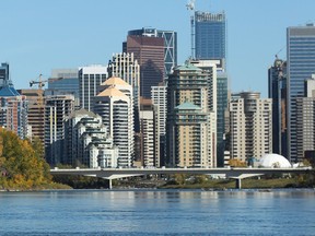 Calgary's skyline from across the Bow River.
