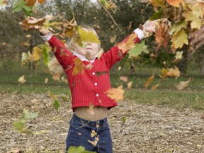Girl playing in autumn leaves. (Getty Images)