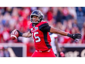 Calgary Stampeders Eric Rogers celebrates after his touchdown against the Ottawa Redblacks during CFL football in Calgary on Thursday, June 28, 2018. Al Charest/Postmedia