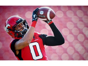 Calgary Stampeders Ciante Evans during warm-up before facing the Ottawa Redblacks in CFL football in Calgary on Thursday, June 29, 2017. Al Charest/Postmedia