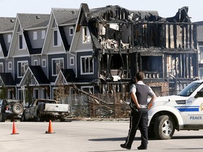 An early-morning fire damaged several townhouses south of Cochrane on Wednesday June 6, 2018.