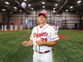 Okotoks Dawgs pitcher Cody Ebert was photographed in the team's Duvernay Fieldhouse on Thursday May 31, 2018. Gavin Young/Postmedia