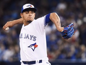 Blue Jays closer Roberto Osuna has received a 75-game ban by MLB through to Aug. 4.  (Nathan Denette/The Canadian Press)