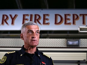 Calgary Fire Chief Steve Dongworth comments on the rash of recent serious fires in the city during a press conference at Fire Station 1 on Monday June 25, 2018.