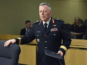 Chief of the Defence Staff Jonathan Vance prepares to appear before the Senate Committee on National Security and Defence on Canada's national security and defence policies, practices, circumstances and capabilities, in Ottawa on Monday, Feb. 26, 2018. Vance says Canada is waiting for the Iraqi government to give the thumbs up before the Canadian Forces launches the next phase of its mission against the Islamic State of Iraq and the Levant.