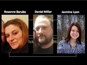 Mickell Bailey's three murder victims: Roxanne Berube, Daniel Miller and Jazmine Lyon. Crown prosecutors showed the three victims pictures in court as they opened their case at a triple first-degree murder trial for Bailey that began on April 17, 2018.
