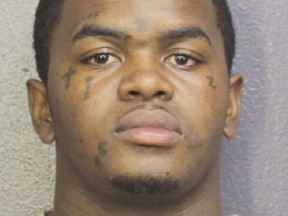 This photo provided by Broward Sheriff's Office shows Dedrick Devonshay Williams. The Broward Sheriff's Office said in a news release sent Thursday, June 21, 2018, that Dedrick Devonshay Williams was arrested shortly before 7 p.m. Wednesday n the shooting death of rapper XXXTentacion. The 20-year-old rapper was ambushed by two suspects as he left an upscale motor sports dealership Monday afternoon. The rapper, whose stage name is pronounced "Ex Ex Ex ten-ta-see-YAWN," was shot while in his sports car. Williams is charged with first-degree murder without premeditation. He's being held without bond in the Broward County Jail. (Broward Sheriff's Office via AP) ORG XMIT: NY110