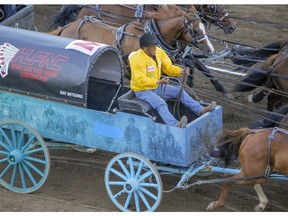 Ray Mitsuing at the finish line in Heat 4 at the Calgary Stampede in Calgary, Ab., on Sunday July 8, 2018. Mike Drew/Postmedia