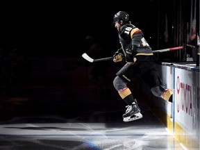 LAS VEGAS, NV - MARCH 18:  James Neal #18 of the Vegas Golden Knights steps onto the ice for a game against the Calgary Flames at T-Mobile Arena on March 18, 2018 in Las Vegas, Nevada. The Golden Knights won 4-0.