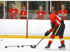Onlookers watch an on ice session at Winsport during the Calgary Flames development camp in Calgary on Friday, July 6, 2018. Jim Wells/Postmedia