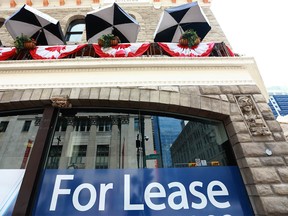 A building for lease is shown in 100 blk of Stephen Avenue Mall (8 Ave SW) in downtown Calgary on Wednesday, July 25, 2018.  Jim Wells/Postmedia