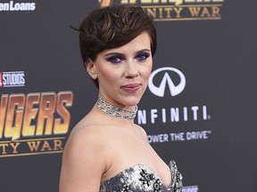 In this April 23, 2018 file photo, Scarlett Johansson arrives at the world premiere of "Avengers: Infinity War" in Los Angeles.
