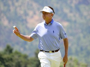 COLORADO SPRINGS, CO - JULY 01: Davis Love III celebrates a putt on the second hole during the final round of the U.S. Senior Open Championship at The Broadmoor Golf Club on July 1, 2018 in Colorado Springs, Colorado. (Photo by Robert Laberge/Getty Images)  U.S. Senior Open Championship - Final Round