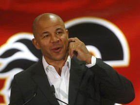 NHL great Jarome Iginla announces his retirement at the Scotiabank Saddledome in Calgary. (Darren Makowichuk/Postmedia)