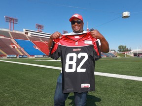 Former Calgary Stampeders receiver Nik Lewis poses in Calgary on Friday, July 20, 2018. The receiver signed a one day contract and will retire as a Calgary Stampeder. Jim Wells/Postmedia