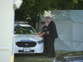 Toronto Police homicide Det.-Sgt. Hank Idsinga was at the Mallory Cres dig site speaking with officers. He mentioned to media the digging should culminate either Wednesday or Thursday on Tuesday July 10, 2018. (Jack Boland/Toronto Sun/Postmedia Network)