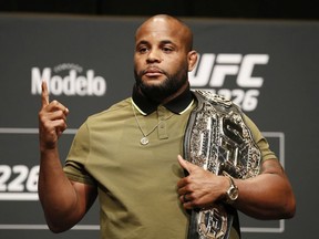 Daniel Cormier poses during a news conference for UFC 226, Thursday, July 5, 2018, in Las Vegas. Cormier is scheduled to fight Stipe Miocic in a heavyweight title fight Saturday in Las Vegas.