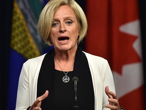 Alberta Premier Rachel Notley speaks after the Federal Court of Appeal has quashed construction approvals to build the Trans Mountain pipeline expansion project during a news conference at the Alberta Legislature in Edmonton, August 30, 2018. Ed Kaiser/Postmedia