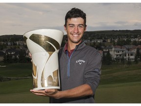 Corey Pereira triumphs at the 2018 ATB Financial Classic golf tournament in Calgary on Sunday, Aug. 12, 2018. Kerianne Sproule/Postmedia Calgary