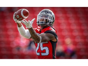 Calgary Stampeders Don Jackson during warm-up before facing the Ottawa Redblacks in CFL football in Calgary on Thursday, June 28, 2018. Al Charest/Postmedia